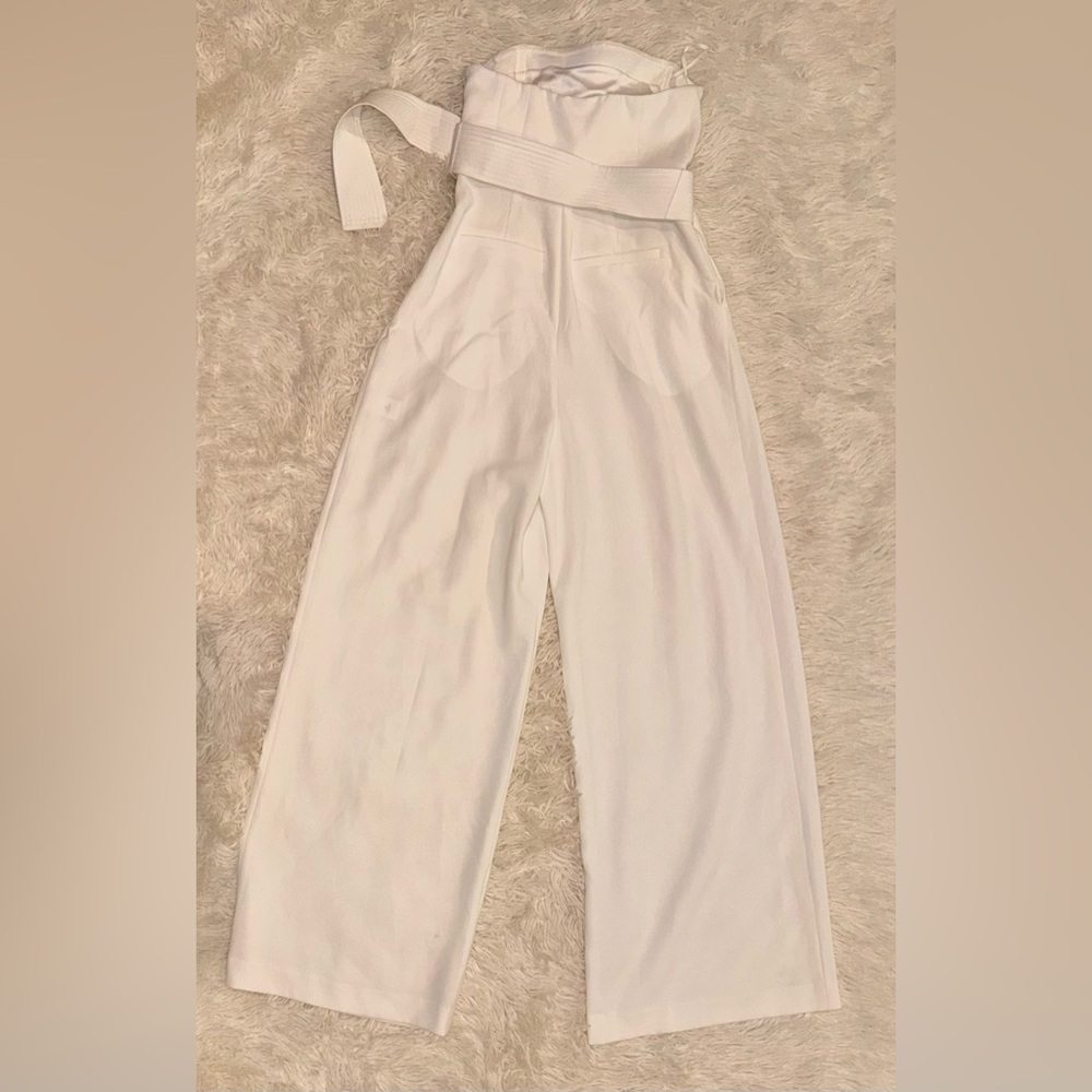 NWOT A.L.C. elise white strapless belted wide leg jumpsuit sz 0 - Picture 3 of 6